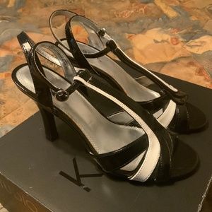 George Black and White Patent Ankle-Strap Sandal Heels (7.5)